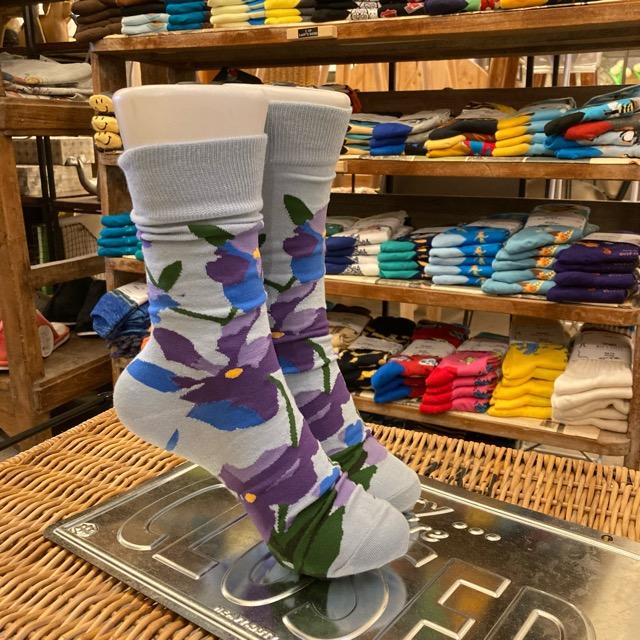 TOPANGA SOCKS Men  's　スミレソックス　ブルー　水色　パープル　花　ヴァイオレット　靴下　メンズソックス　派手ソックス　プチギフト