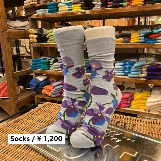 TOPANGA SOCKS Men  's　スミレソックス　ブルー　水色　パープル　花　ヴァイオレット　靴下　メンズソックス　派手ソックス　プチギフト