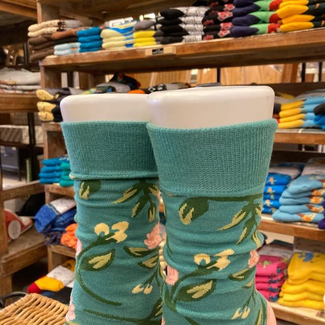 TOPANGA SOCKS Men's　ダリアソックス　グリーン　ピンク　花　靴下　メンズソックス　派手ソックス　プチギフト