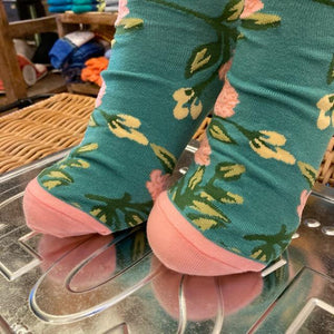 TOPANGA SOCKS Men's　ダリアソックス　グリーン　ピンク　花　靴下　メンズソックス　派手ソックス　プチギフト