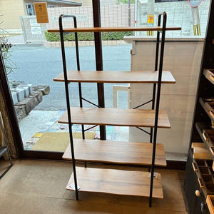 ウッディ＆アイアン5段オープンラック　ディスプレイラック　キッチンラック　棚　飾り棚　シェルフ　簡易組み立て式　鉄　シンプル　ナチュラルスタイル