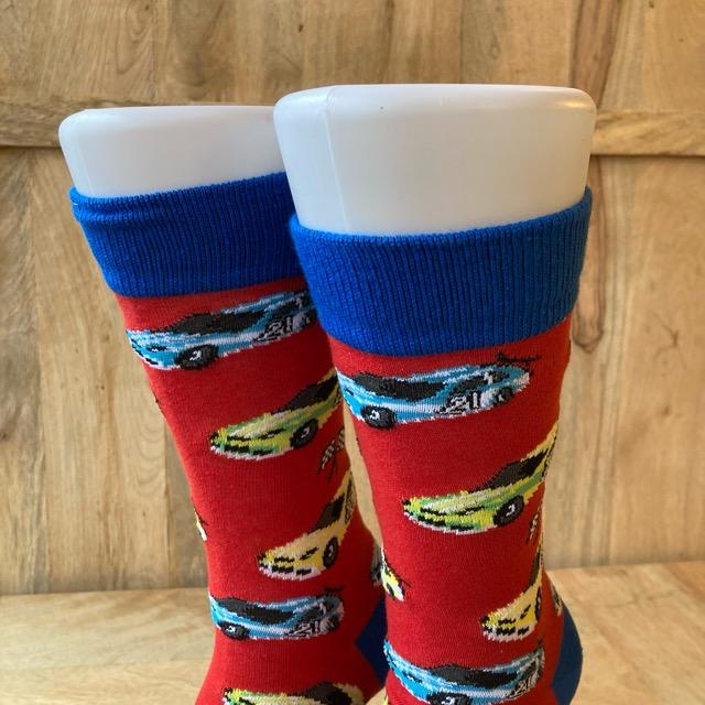 TOPANGA SOCKS Men's　スーパーカーソックス　レッド　靴下　メンズソックス　車　F1レース　カーレース　ゴーカート　