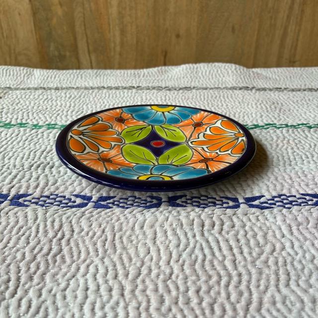 メキシコ　グアナファト焼　ミニ丸プレート　ネイビー　全3種　ケーキプレート　ハンドメイド　取り皿　小皿　中皿