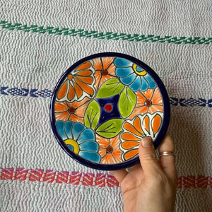 メキシコ　グアナファト焼　ミニ丸プレート　ネイビー　全3種　ケーキプレート　ハンドメイド　取り皿　小皿　中皿