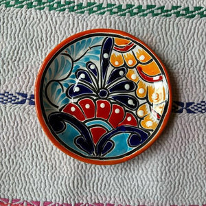 メキシコ　グアナファト焼　ミニ丸プレート　オレンジ　全3種　ケーキプレート　ハンドメイド　取り皿　小皿　中皿