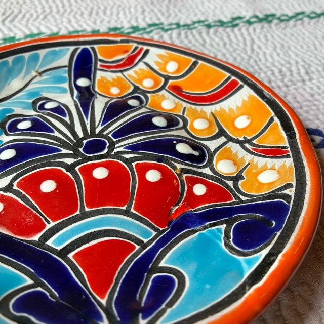 メキシコ　グアナファト焼　ミニ丸プレート　オレンジ　全3種　ケーキプレート　ハンドメイド　取り皿　小皿　中皿