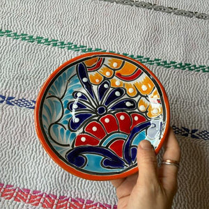 メキシコ　グアナファト焼　ミニ丸プレート　オレンジ　全3種　ケーキプレート　ハンドメイド　取り皿　小皿　中皿