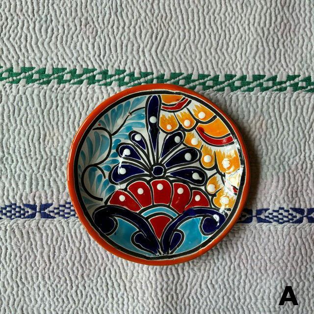 メキシコ　グアナファト焼　ミニ丸プレート　オレンジ　全3種　ケーキプレート　ハンドメイド　取り皿　小皿　中皿
