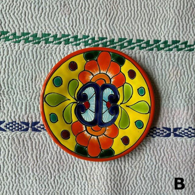 メキシコ　グアナファト焼　ミニ丸プレート　オレンジ　全3種　ケーキプレート　ハンドメイド　取り皿　小皿　中皿