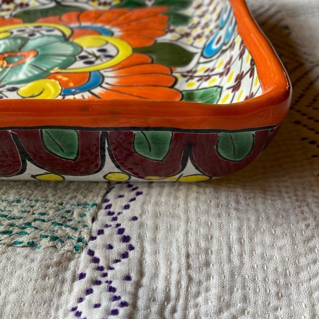 メキシコ　グアナファト焼　四角深皿　オレンジ 全３種　ディナープレート　大皿　盛り付け　パーティー　角皿