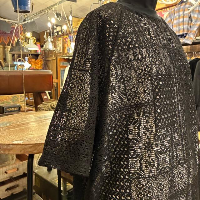 TISSU　ティシュ　パッチワークレーススリットワンピース　クロ　UNIVERSAL TISSU　スカート　日本製　ロング　半袖　重ね着　日本製