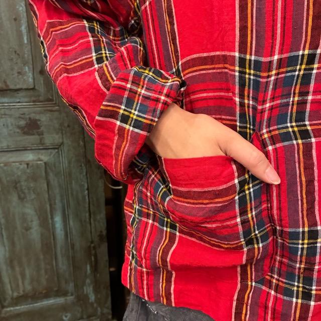 TISSU　ティシュ　東炊きタータンチェックテーラードジャケット　アカタータン　リネンジャケット　オーバーサイズ　UNIVERSAL TISSU　ユニバーサルティシュ