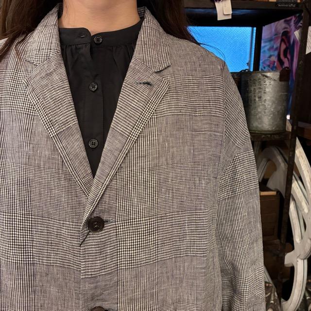 TISSU　ティシュ　東炊グレンチェックテーラードジャケット　グレー　リネンジャケット　オーバーサイズ　UNIVERSAL TISSU　ユニバーサルティシュ
