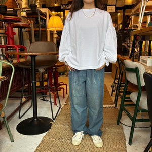 UNIVERSAL SEVEN All-USA Cotton Cuff Gathered Pullover in White, White, Long Sleeve T-Shirt with Puff Sleeves