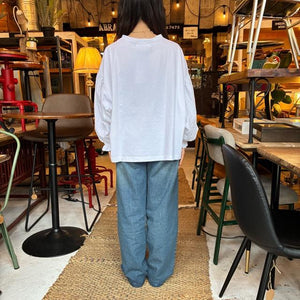 UNIVERSAL SEVEN All-USA Cotton Cuff Gathered Pullover in White, White, Long Sleeve T-Shirt with Puff Sleeves