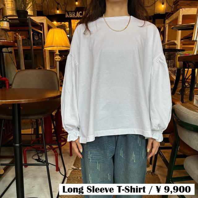 UNIVERSAL SEVEN All-USA Cotton Cuff Gathered Pullover in White, White, Long Sleeve T-Shirt with Puff Sleeves