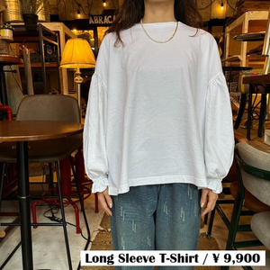 UNIVERSAL SEVEN All-USA Cotton Cuff Gathered Pullover in White, White, Long Sleeve T-Shirt with Puff Sleeves
