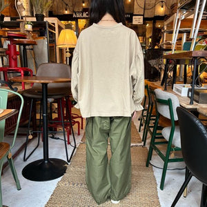 UNIVERSAL SEVEN All-USA Cotton Cuff Gathered Pullover in Greige and Beige, Long Sleeve T-Shirt with Puff Sleeves
