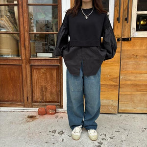 UNIVERSAL SEVEN Central Fleece Typewriter Combo Pullover, Black x Black, Classic Sweatshirt