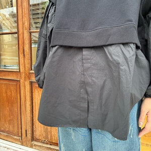 UNIVERSAL SEVEN Central Fleece Typewriter Combo Pullover, Black x Black, Classic Sweatshirt