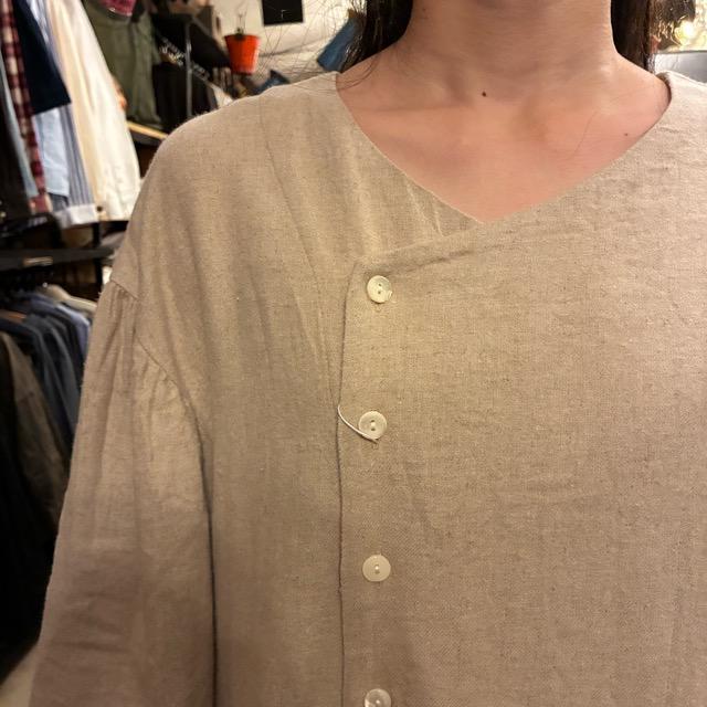 UNIVERSAL SEVEN Cotton-Linen Brushed Twill Gown Dress, Off-White, Long, Made in Japan, Long Jacket, Open-Front　