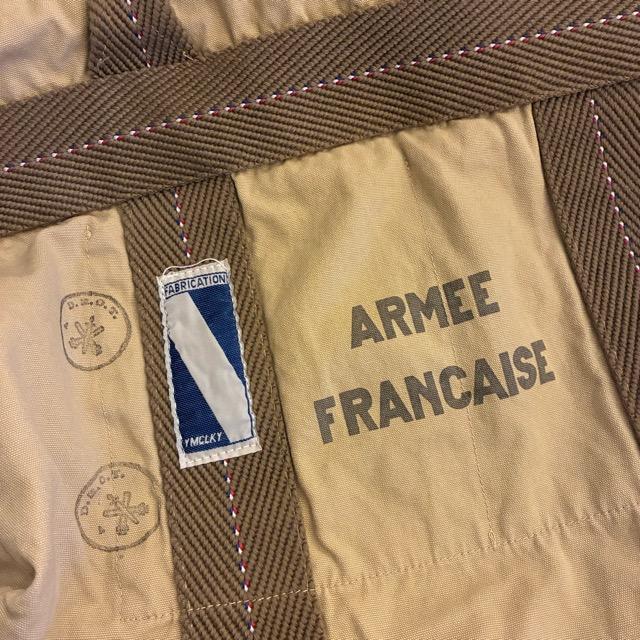フランスタイプ　パラシュートバッグ　S　"ARMEE FRANCAISE"　カーキ　ボストンバッグ　ハンドバッグ　リプロダクト　軍物　ミリタリー　レプリカ　ロゴ