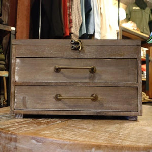 Detende Chest Wood Iron Glass Antique Retrospective Accessory Jewelry Display　