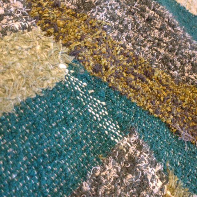 スペイン　ハラパラグマット　C　ブルーグリーンカーキ　120×200cm　1.5畳分　6畳　フロアマット　二人掛けソファ　手織り　リサイクルファブリック　コットン