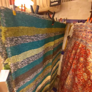 スペイン　ハラパラグマット　C　ブルーグリーンカーキ　120×200cm　1.5畳分　6畳　フロアマット　二人掛けソファ　手織り　リサイクルファブリック　コットン