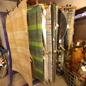 スペイン　ハラパラグマット　C　ブルーグリーンカーキ　120×200cm　1.5畳分　6畳　フロアマット　二人掛けソファ　手織り　リサイクルファブリック　コットン