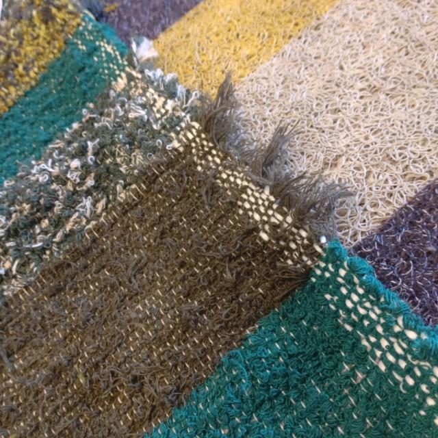 スペイン　ハラパラグマット　C　ブルーグリーンカーキ　120×200cm　1.5畳分　6畳　フロアマット　二人掛けソファ　手織り　リサイクルファブリック　コットン