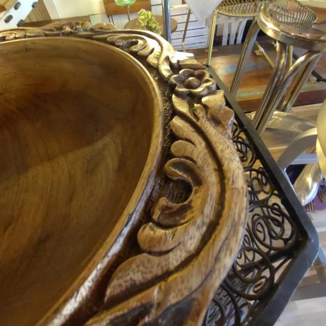 Mango Wood Floral engraving Tray India Antique Style