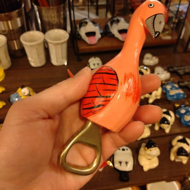 フラミンゴ栓抜き　ピンク　ビール　アルコール　アニマル　ユニーク　フラミンゴ　動物　鳥　