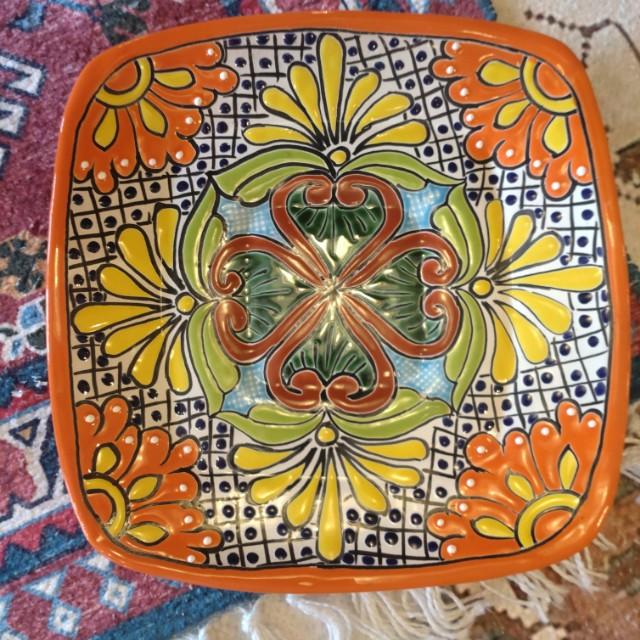 Mexico　Guanajuato Ware　Square plate　Orange　Flat plate　Platter　