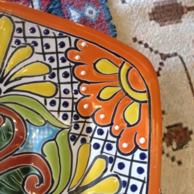 Mexico　Guanajuato Ware　Square plate　Orange　Flat plate　Platter　