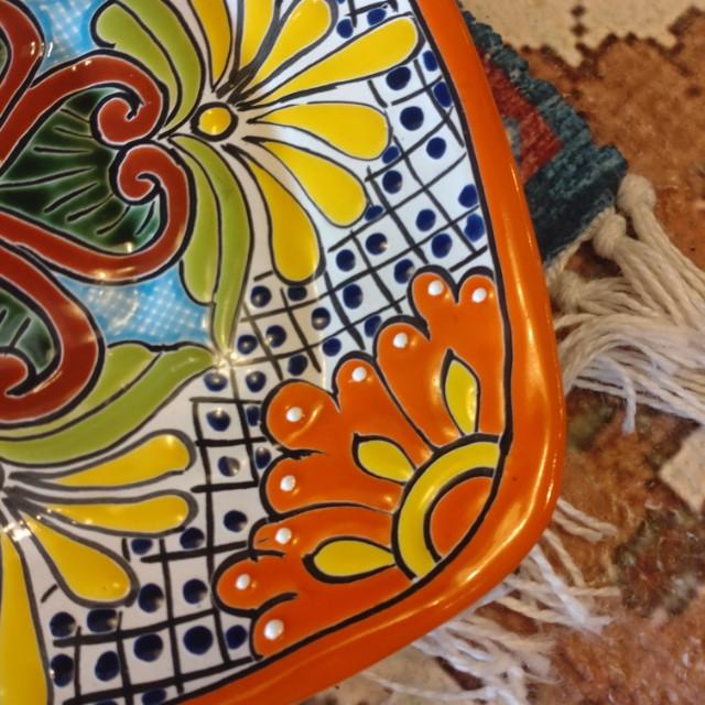 Mexico　Guanajuato Ware　Square plate　Orange　Flat plate　Platter　