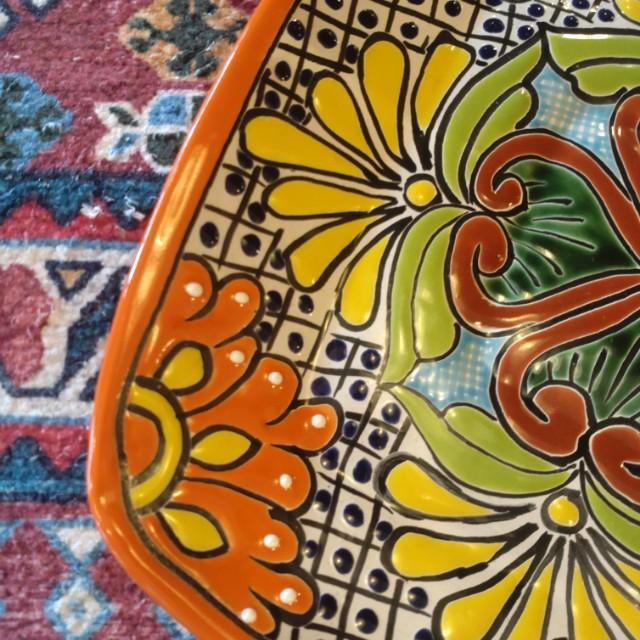 Mexico　Guanajuato Ware　Square plate　Orange　Flat plate　Platter　