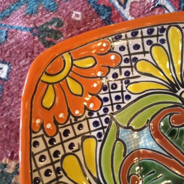 Mexico　Guanajuato Ware　Square plate　Orange　Flat plate　Platter　