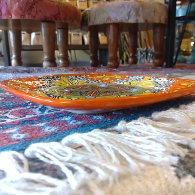 Mexico　Guanajuato Ware　Square plate　Orange　Flat plate　Platter　