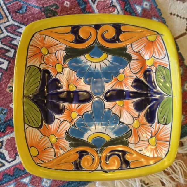 Mexico Guanajuato Ware Square plate Yellow Flat plate Platter　