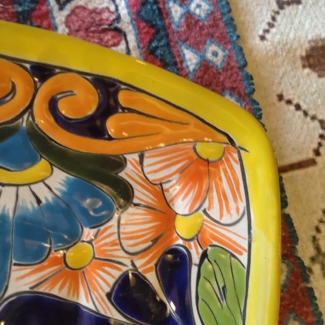 Mexico Guanajuato Ware Square plate Yellow Flat plate Platter　