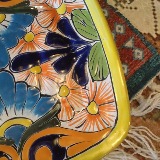 Mexico Guanajuato Ware Square plate Yellow Flat plate Platter　