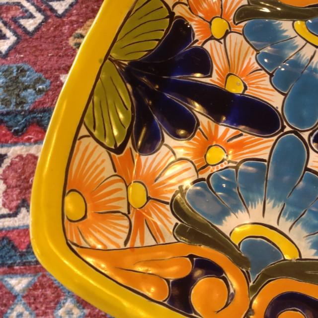 Mexico Guanajuato Ware Square plate Yellow Flat plate Platter　