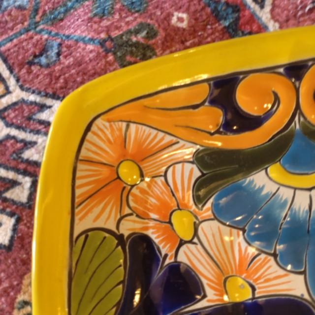 Mexico Guanajuato Ware Square plate Yellow Flat plate Platter　