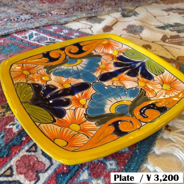 Mexico Guanajuato Ware Square plate Yellow Flat plate Platter　