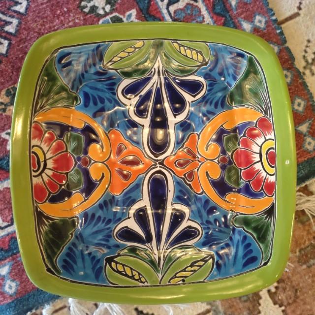 Mexico Guanajuato Ware Square plate Green Flat plate Platter　