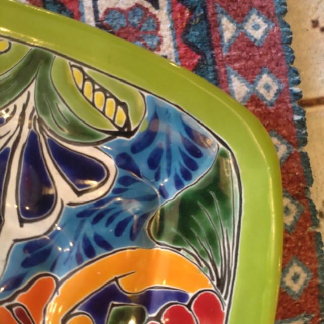 Mexico Guanajuato Ware Square plate Green Flat plate Platter　