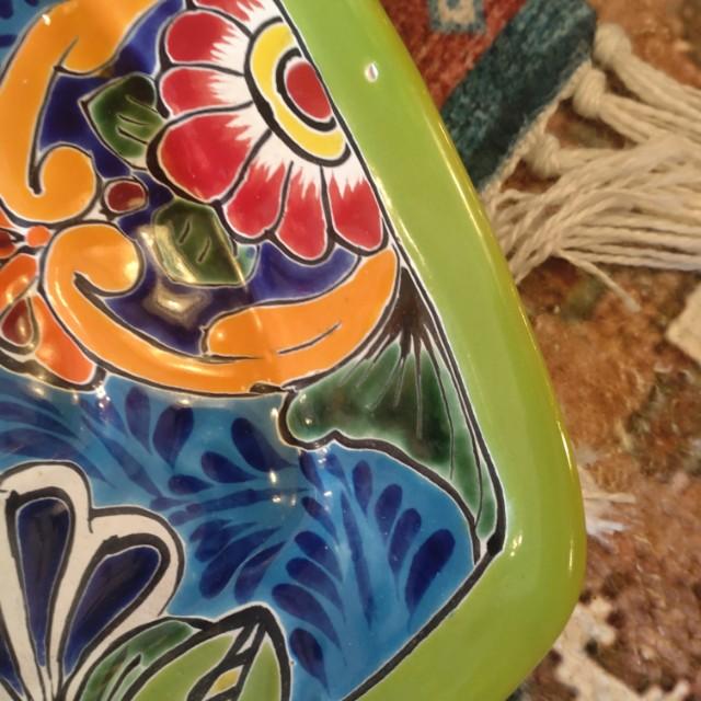 Mexico Guanajuato Ware Square plate Green Flat plate Platter　