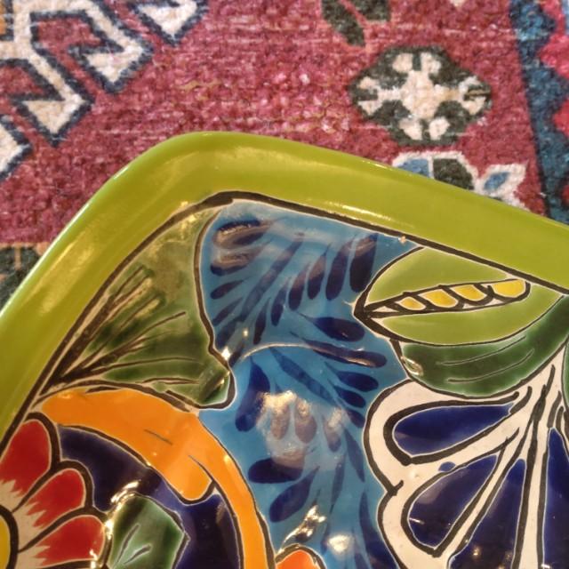 Mexico Guanajuato Ware Square plate Green Flat plate Platter　
