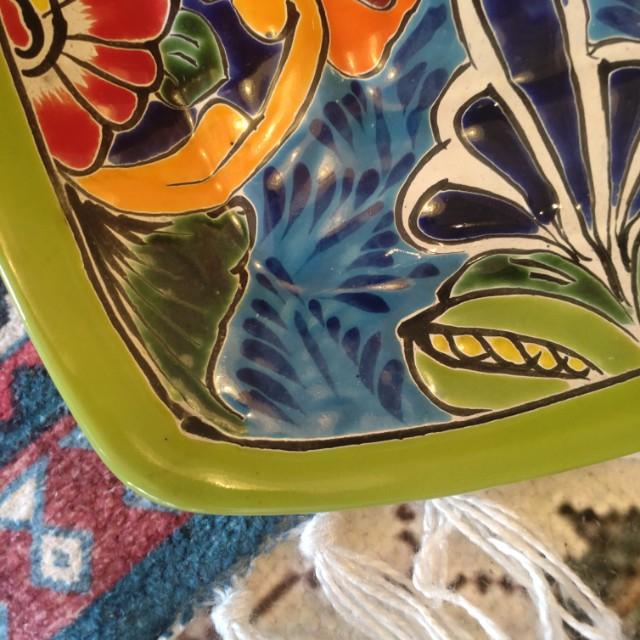 Mexico Guanajuato Ware Square plate Green Flat plate Platter　